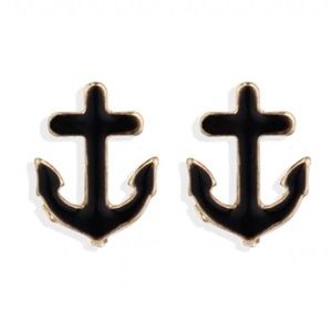 ❣️$25/3❣️ Tiny Black Enamel Anchor Stud Earrings